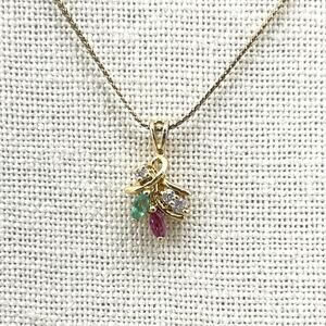 Merlite Gold Tone Necklace Bouquet of Flowers Gemstone Pendant Rope Chain
